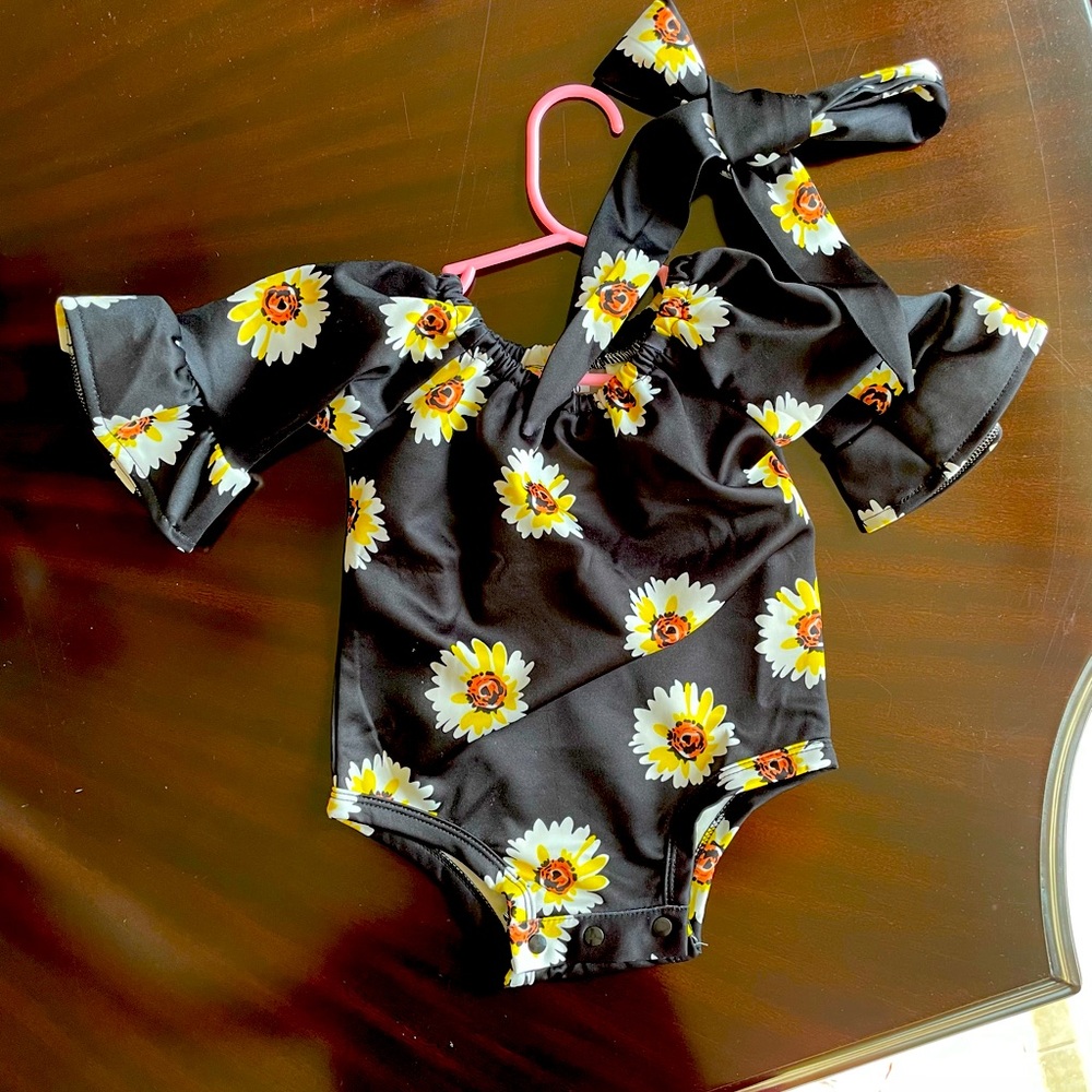 BN Floral onesie with headband